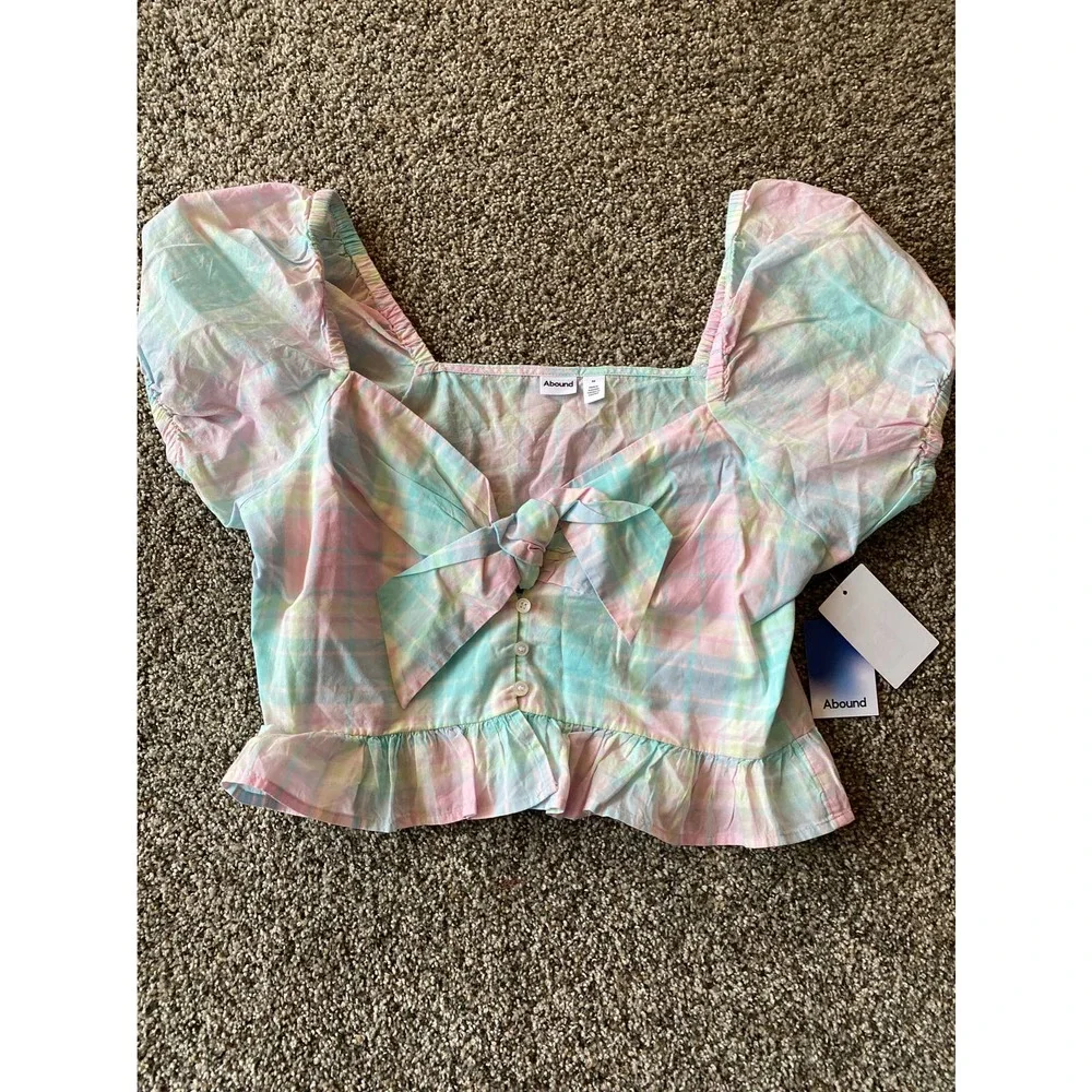Abound Pastel Plaid Crop Top - M - Picture 1 of 3